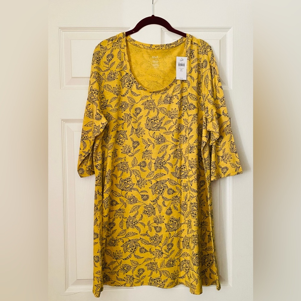 J.Jill Pure Jill Ballet-Sleeve Tunic Gold Chamomile 2X NWT
